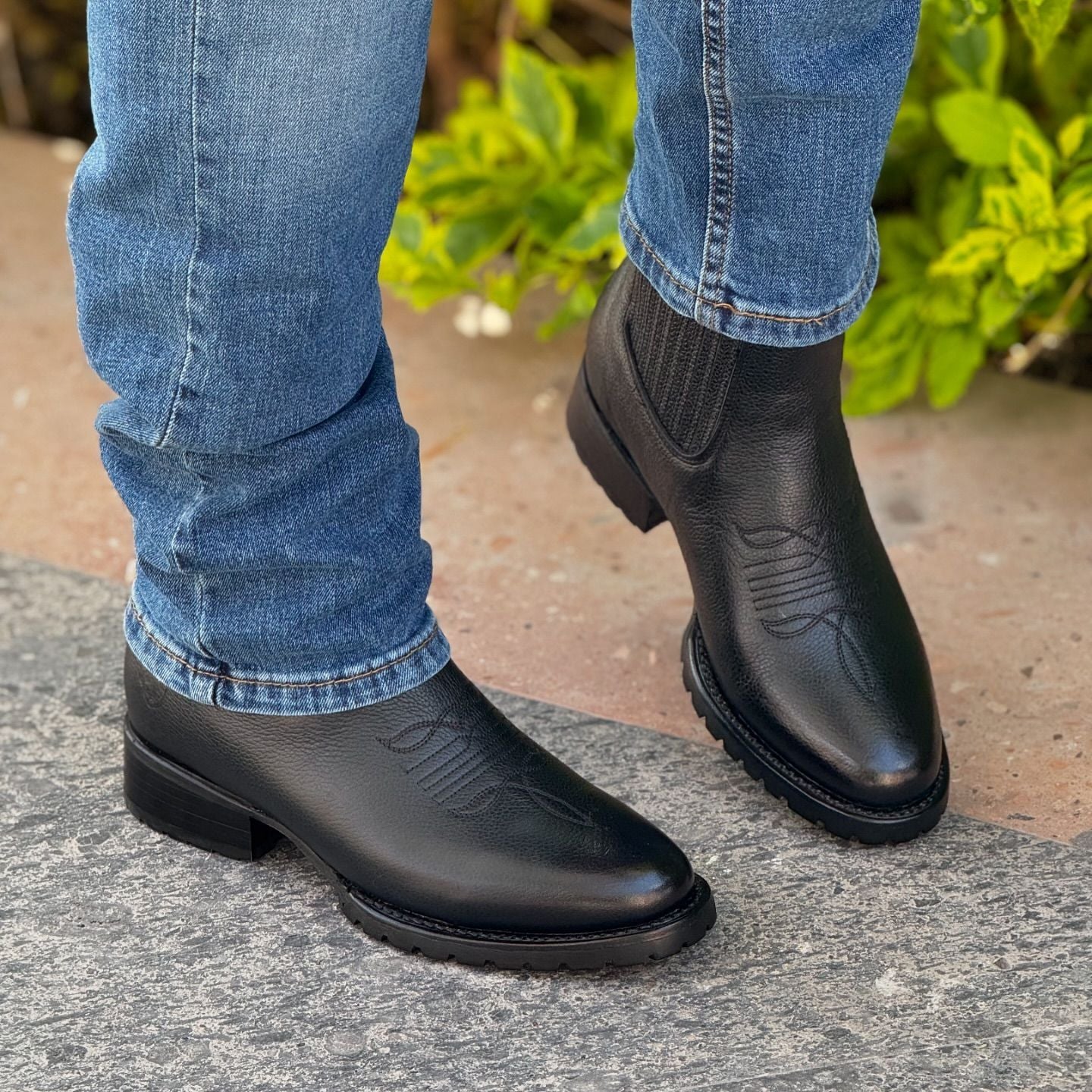 Black Embroidered Textured Cowboy Boots