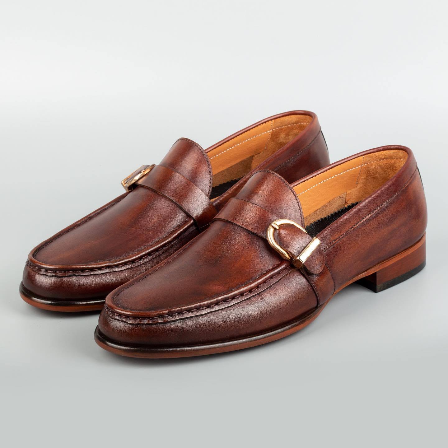 Brown strap casual Italian leather shoes