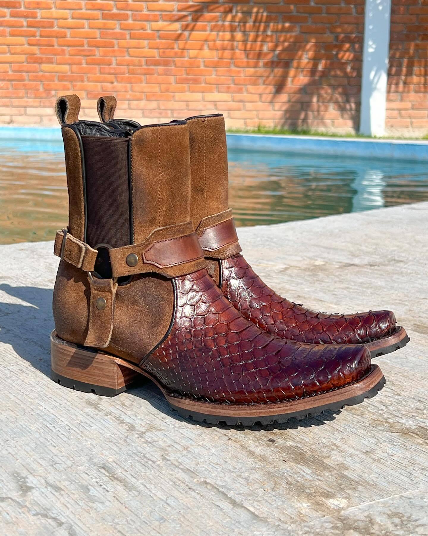 Brown alligator leather shoes