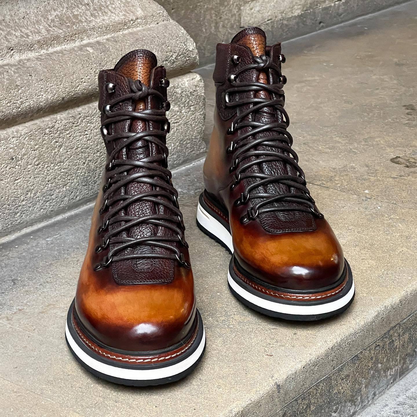 Coffee gradient high top leather shoes