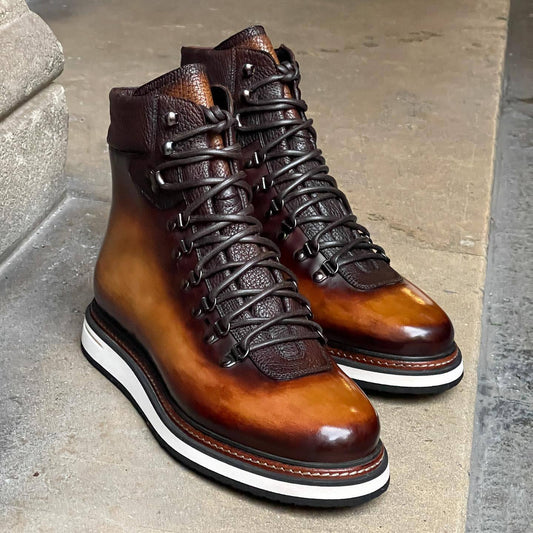 Coffee gradient high top leather shoes