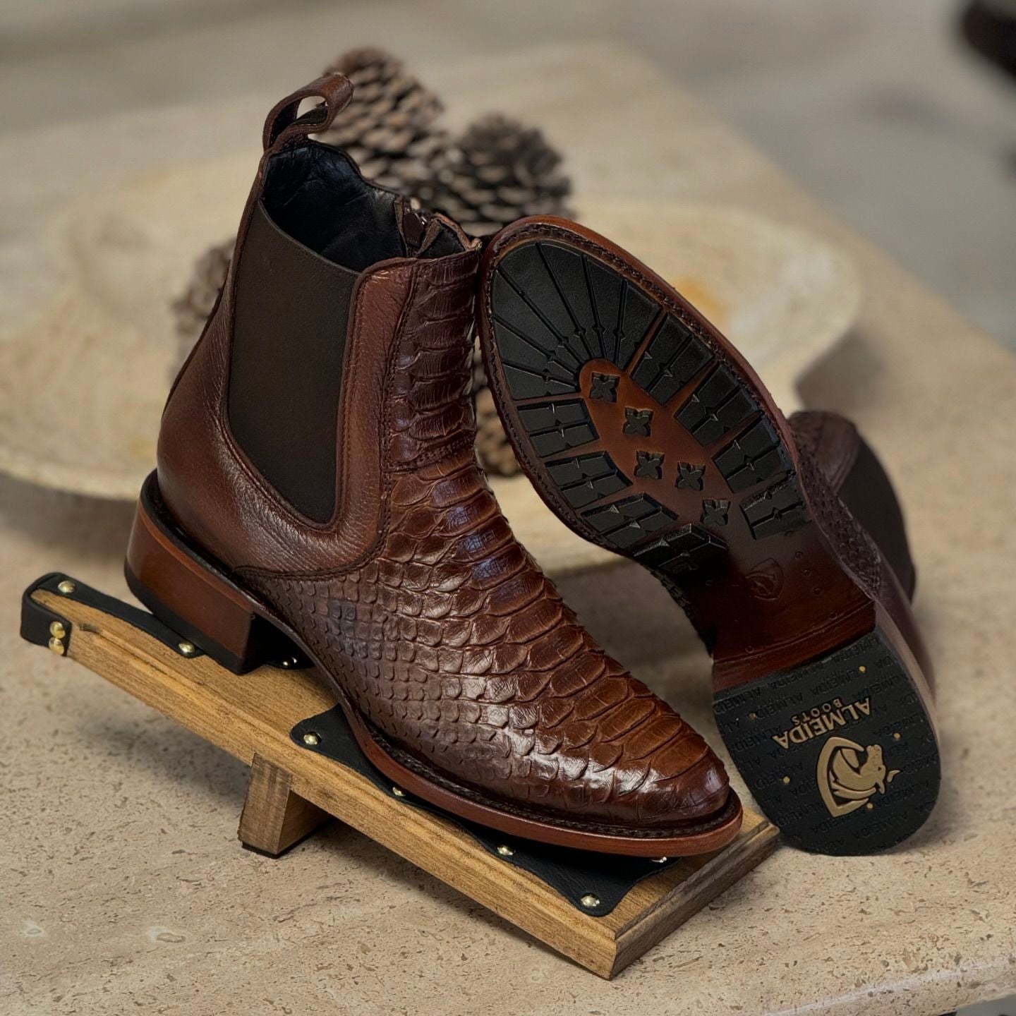 Brown crocodile leather boots