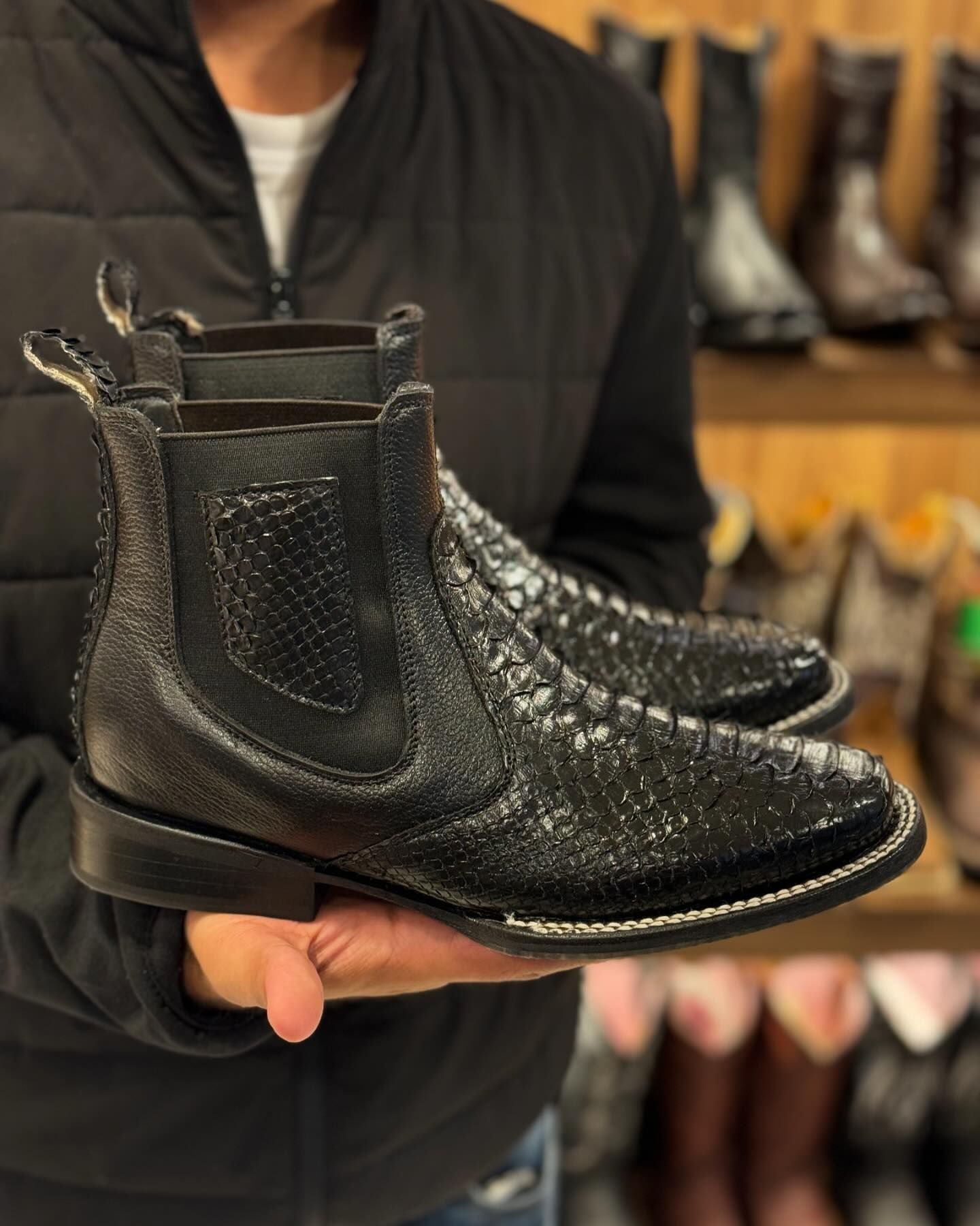 Black Crocodile Painted Sole Leather Boots