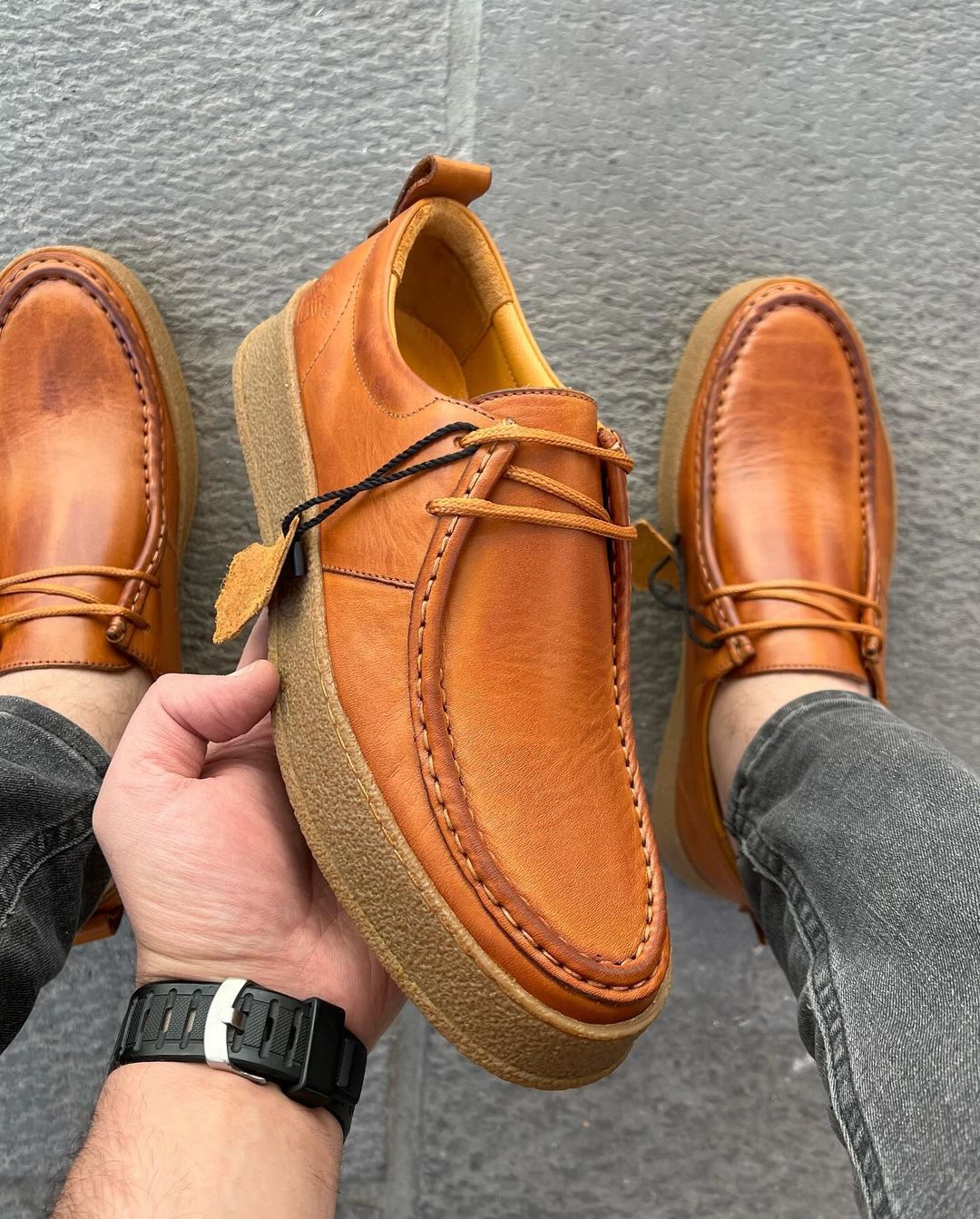 Lace up free casual high-end Italian leather board shoes