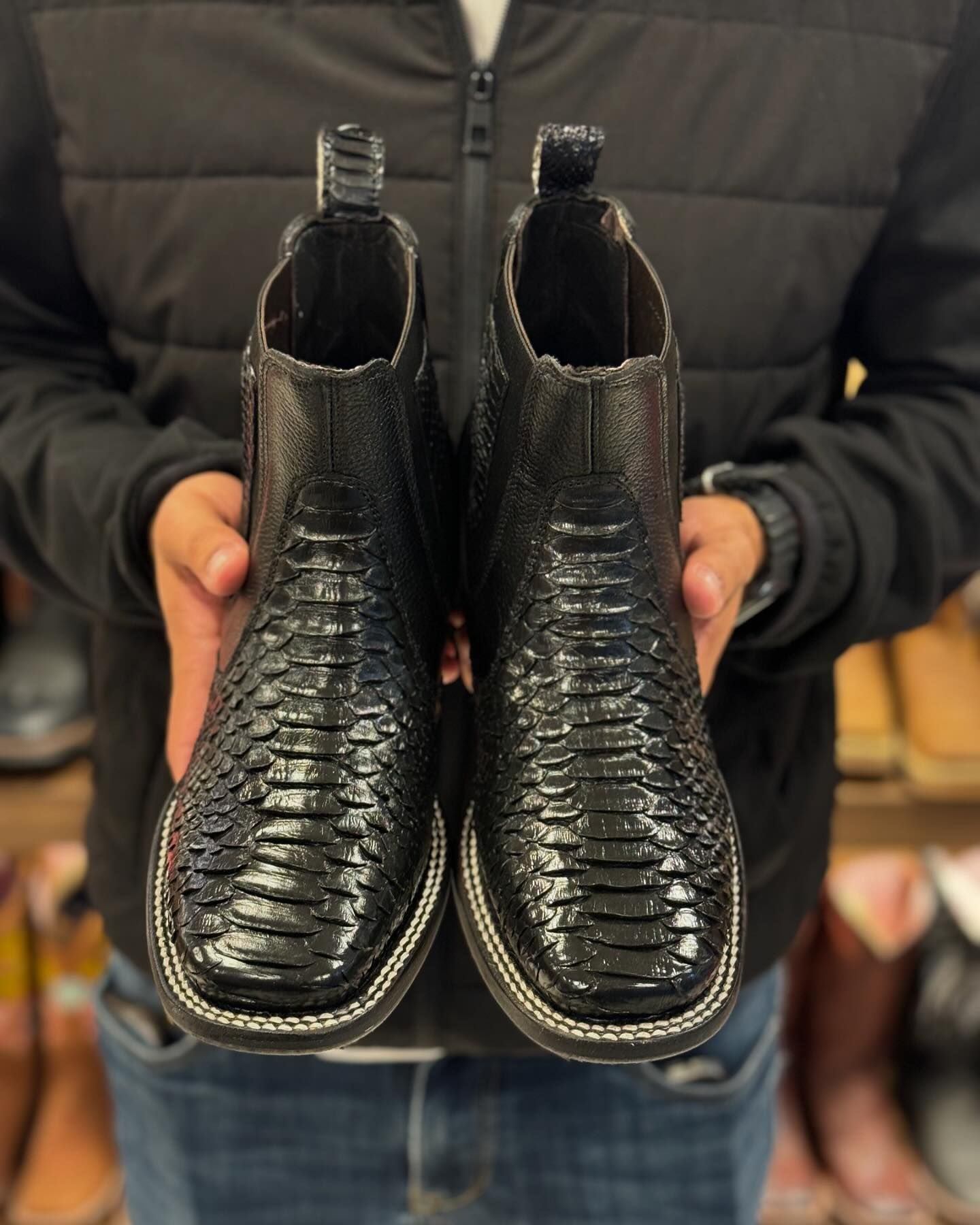 Black Crocodile Painted Sole Leather Boots