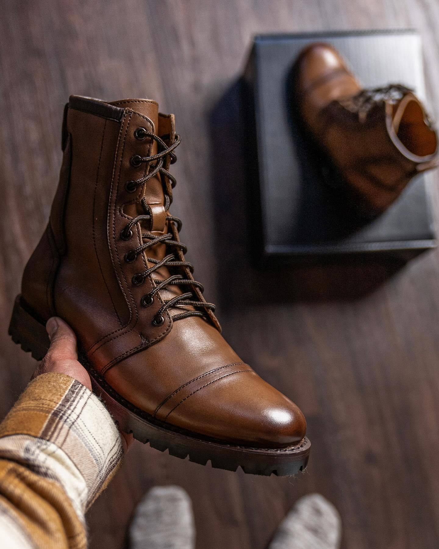 Dark Brown Mid-Calf Lace-Up Italian Leather Boots