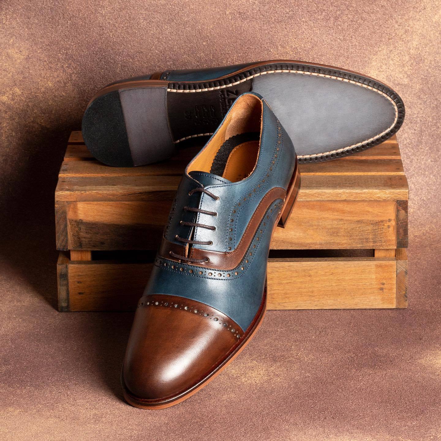 Color blocking Italian handmade leather shoes