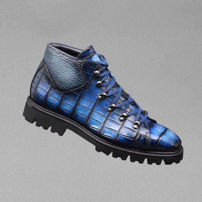 Blue crocodile leather plush Italian handmade leather shoes