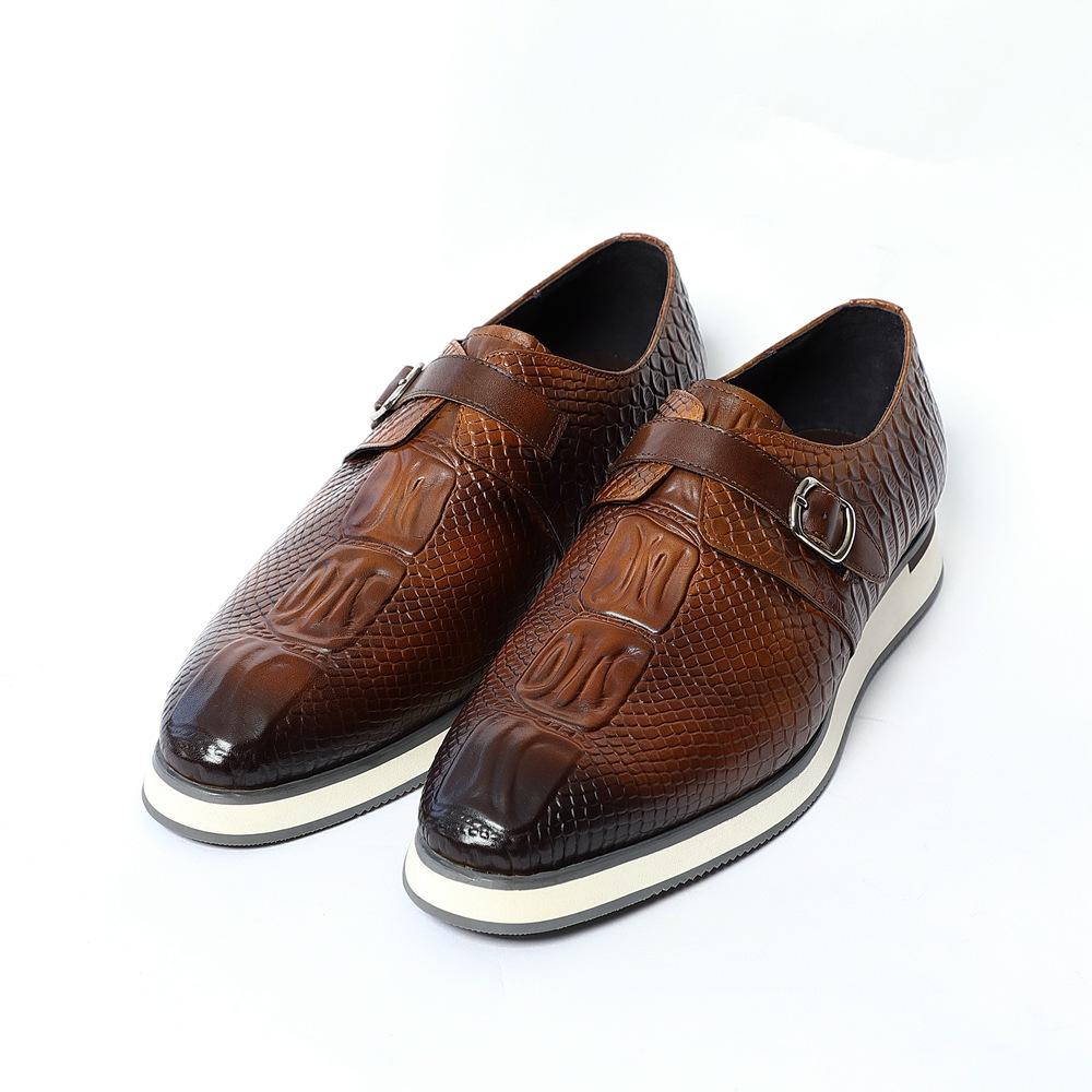 Men's high -end handmade crocodile tattoos cowhide business leisure Mengke leather shoes