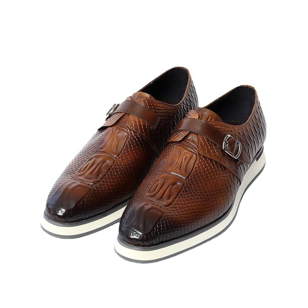 Men's high -end handmade crocodile tattoos cowhide business leisure Mengke leather shoes