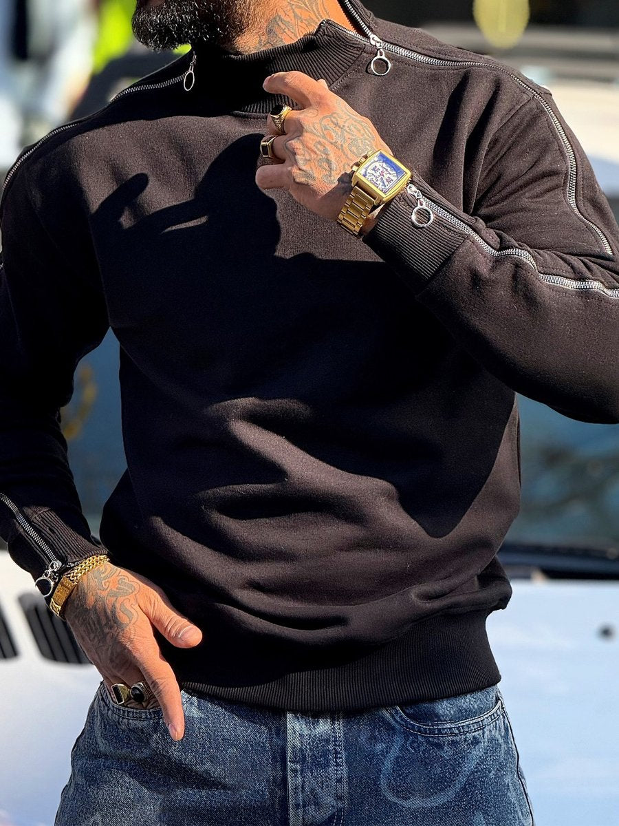 Men's High Neck Zipper Up Sweater