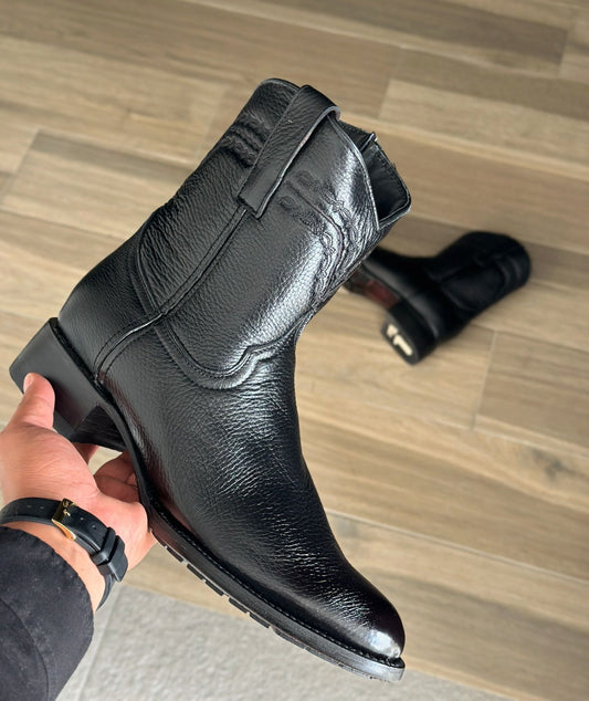 Black shiny Italian leather casual boots