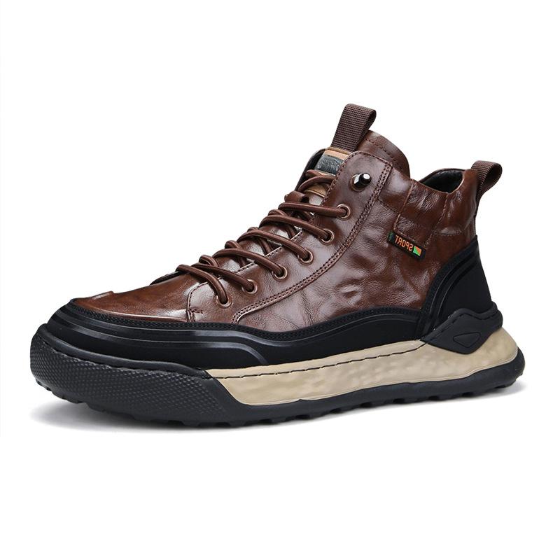 Black brown genuine leather thick sole for warmth no need to tie shoelaces casual shoes