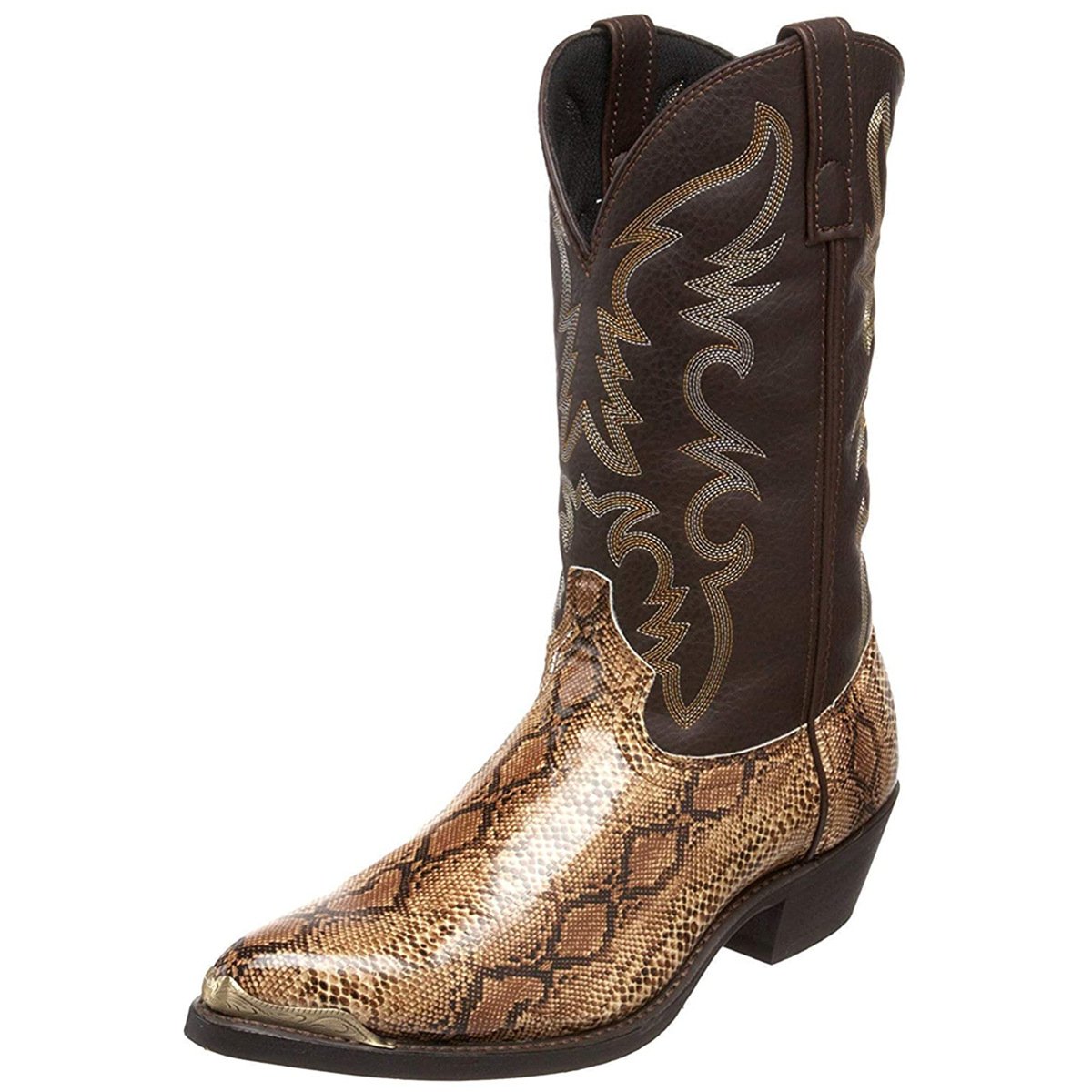 Printed snake high heeled iron head western denim boots