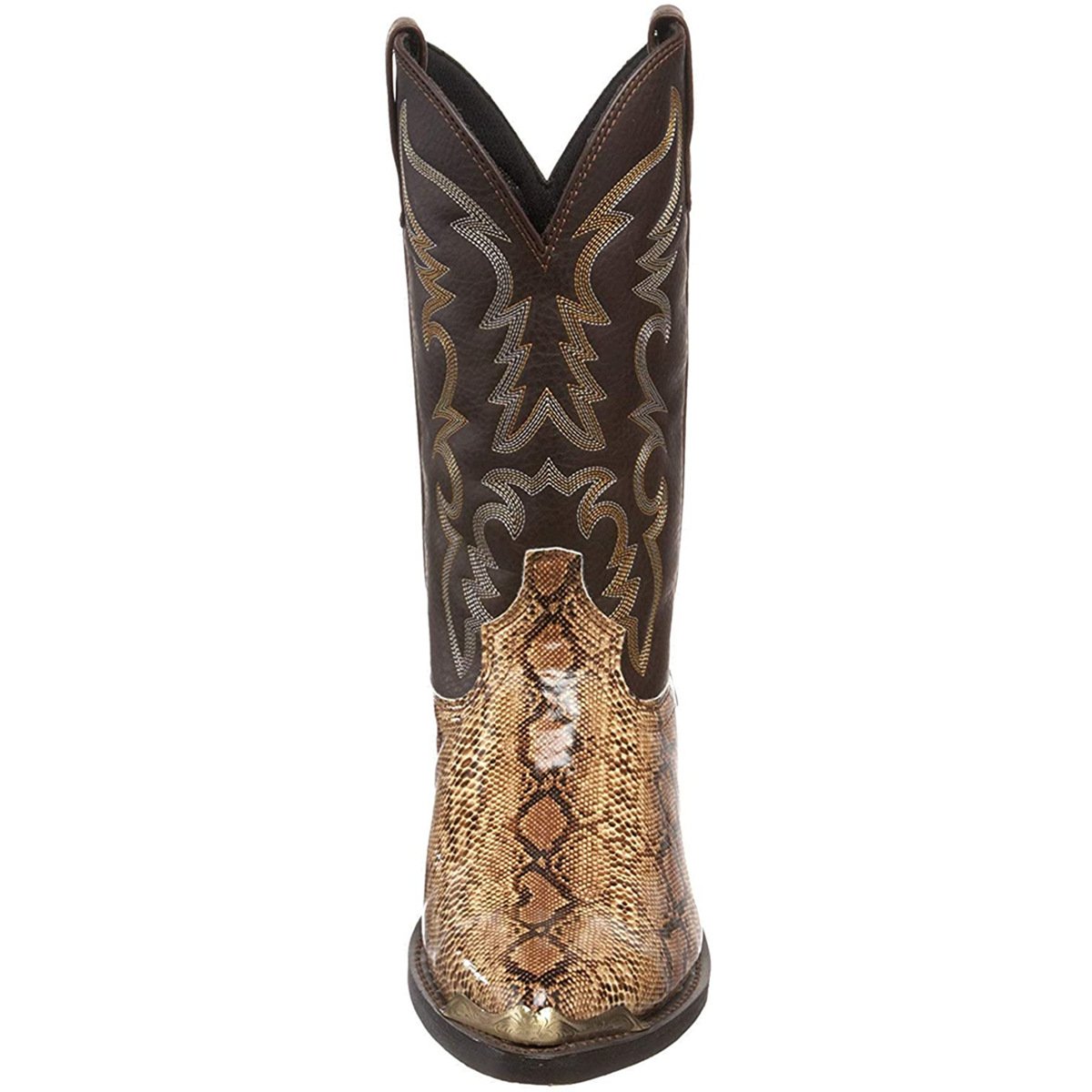 Printed snake high heeled iron head western denim boots