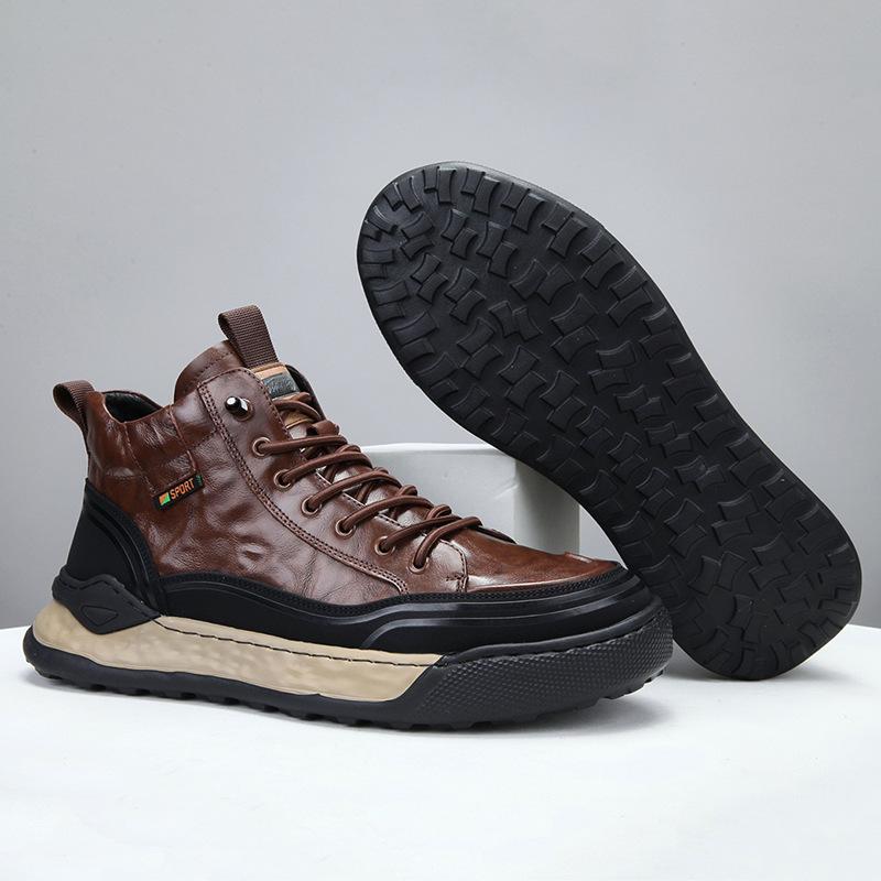 Black brown genuine leather thick sole for warmth no need to tie shoelaces casual shoes