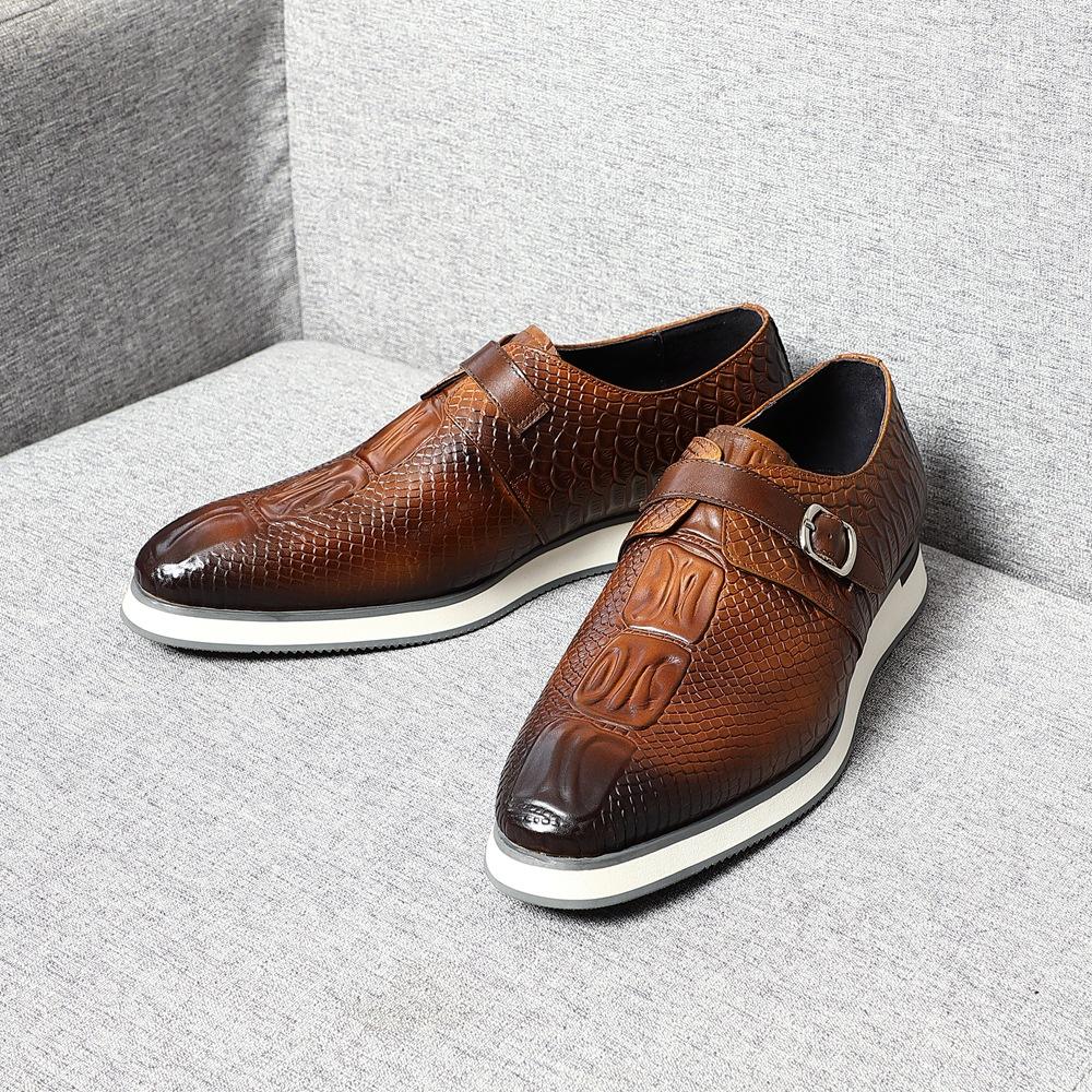 Men's high -end handmade crocodile tattoos cowhide business leisure Mengke leather shoes