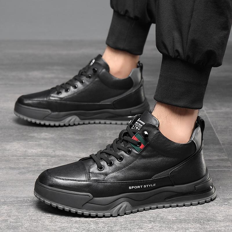 Breathable thick bottom men's leather sneakers