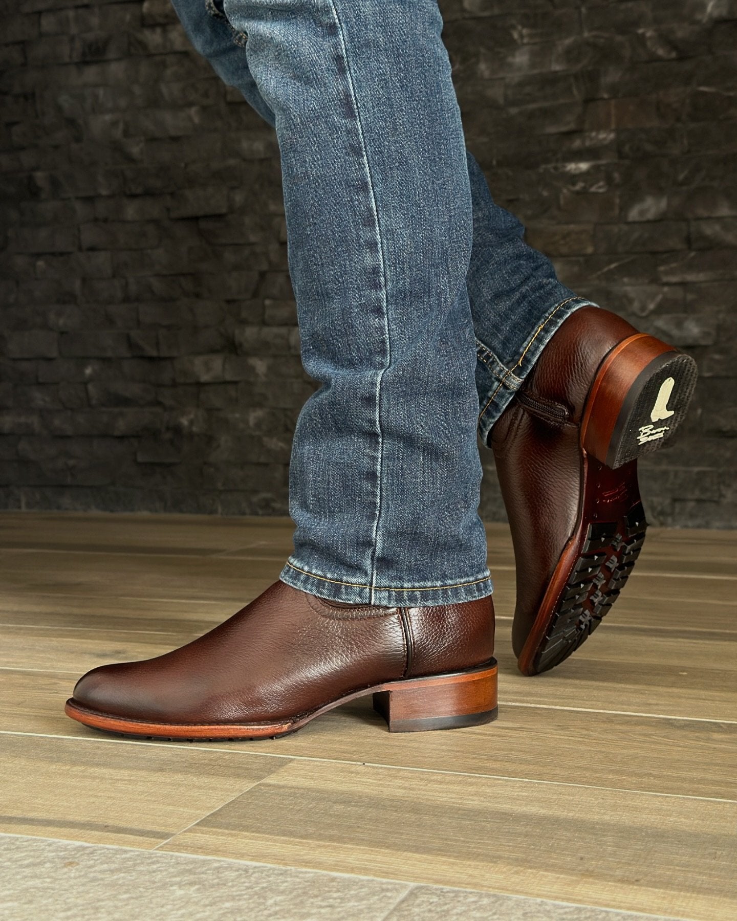 Brown shiny Italian leather casual boots