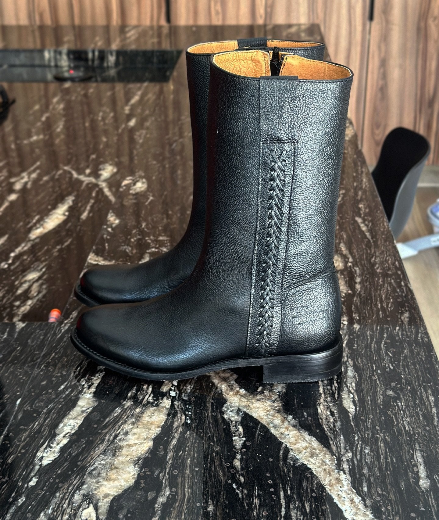 Cross-grain leather boots