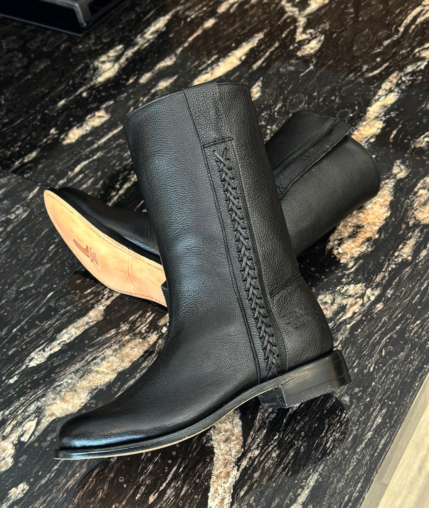 Cross-grain leather boots