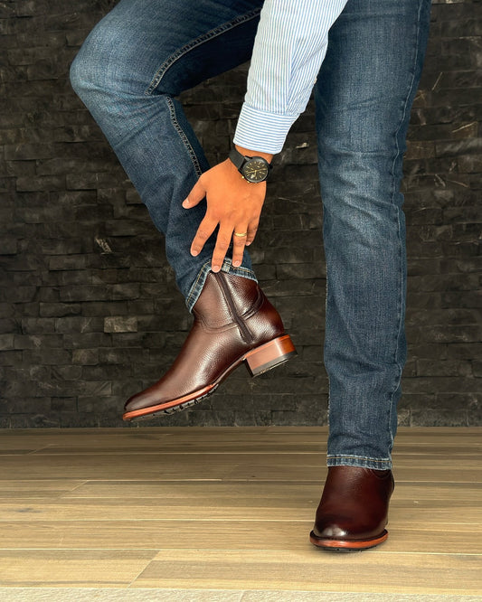 Brown shiny Italian leather casual boots