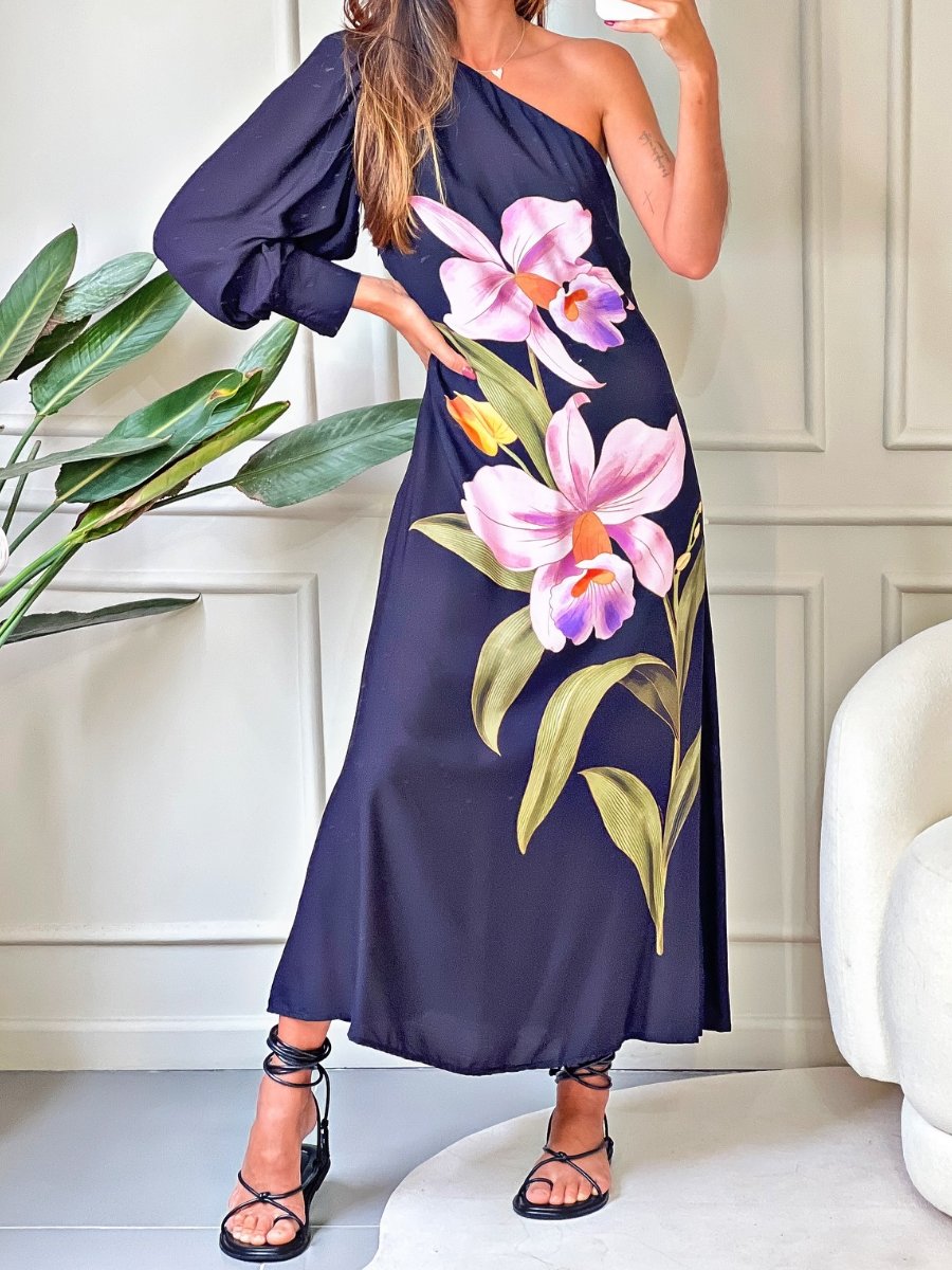 Elegant Floral Single Sleeve Dress