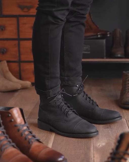 Black Warrior Mid-calf Lace-up Italian Leather Boots