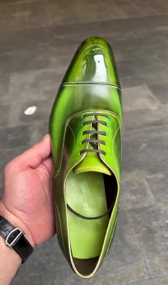 Grass green gentleman Italian leather shoes