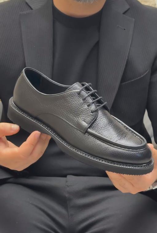 Pure black matte Italian handmade leather shoes