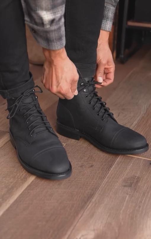 Black Warrior Mid-calf Lace-up Italian Leather Boots