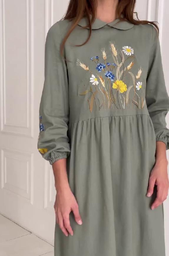 Small flower embroidered loose dress