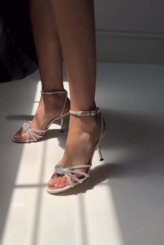 Elegant sequined strappy high heels