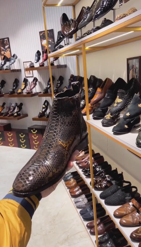 Snake print brown Italian handmade leather boots