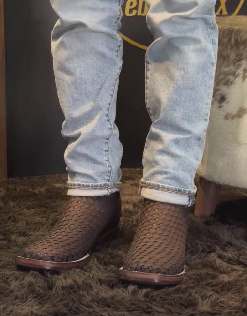 Light Brown Woven Grid Cowboy Boots