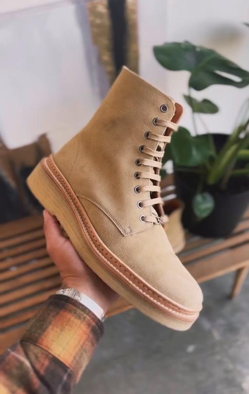 Khaki Thick Italian Handmade Suede Boots