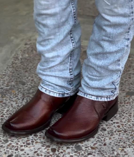 Brown red leather cowboy boots