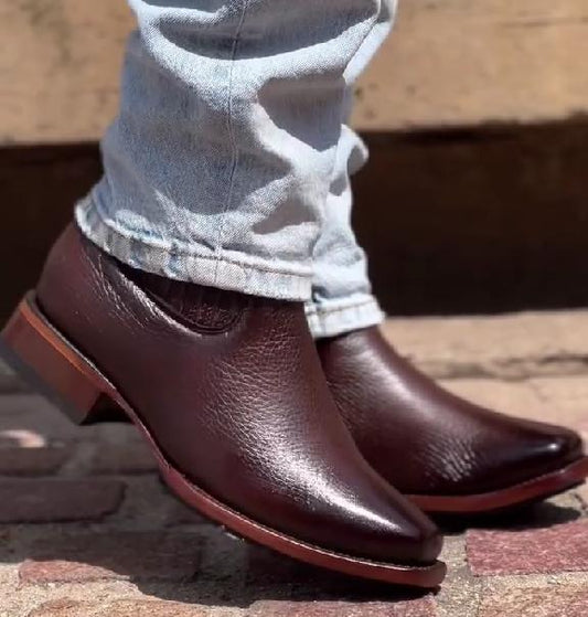 Brown elastic leather boots