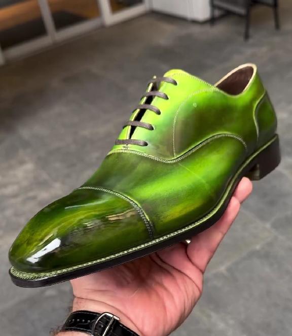 Grass green gentleman Italian leather shoes