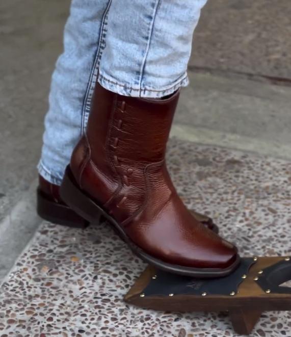 Brown red leather cowboy boots