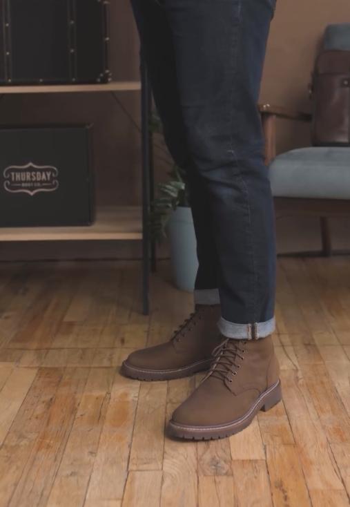 Brown mid-calf lace-up Italian leather boots