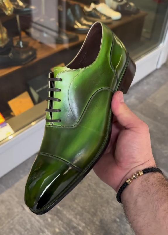 Grass green gentleman Italian leather shoes