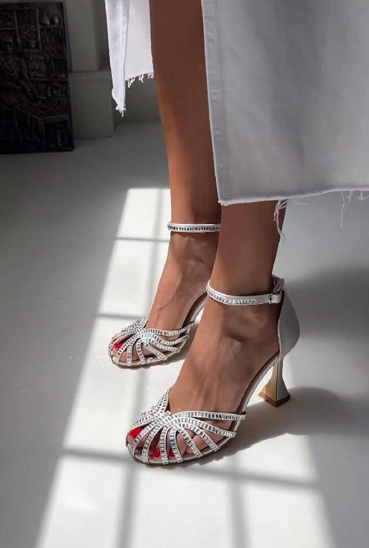 Silver micro sequin high heels