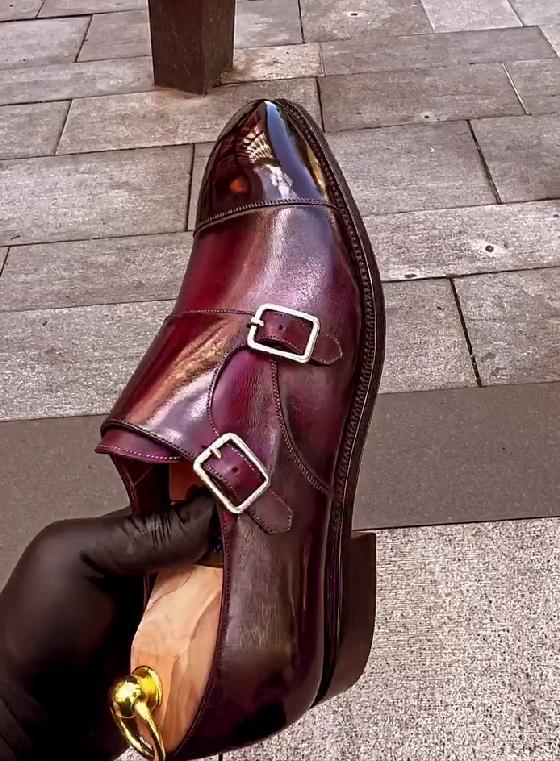 Double loop black and red gentleman Italian leather shoes