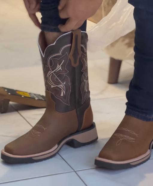 Long vintage cowboy embroidered leather boots