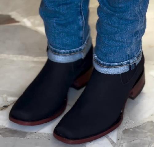 Pure black denim boots