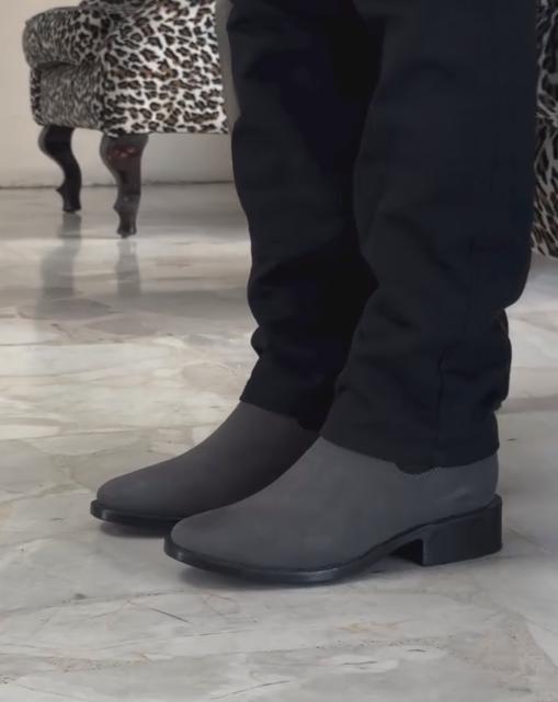 Dark grey casual leather boots