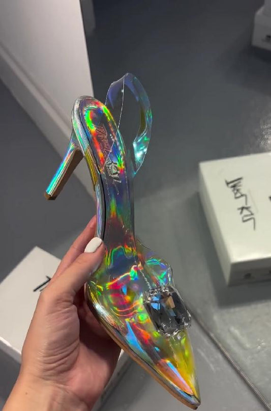 Gradient large crystal high heels