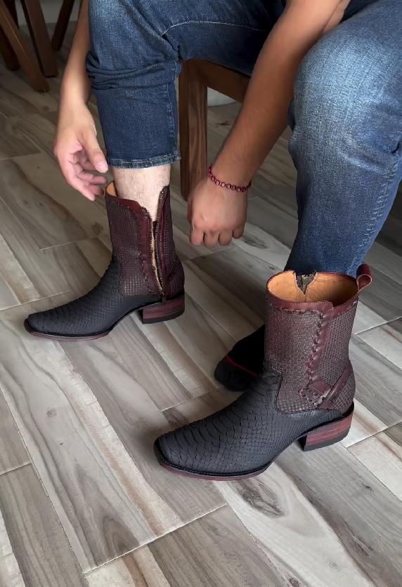 Mid-calf dark red and black cowboy boots