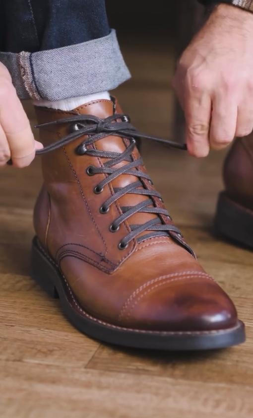 Smooth brown mid-calf lace-up Italian leather boots